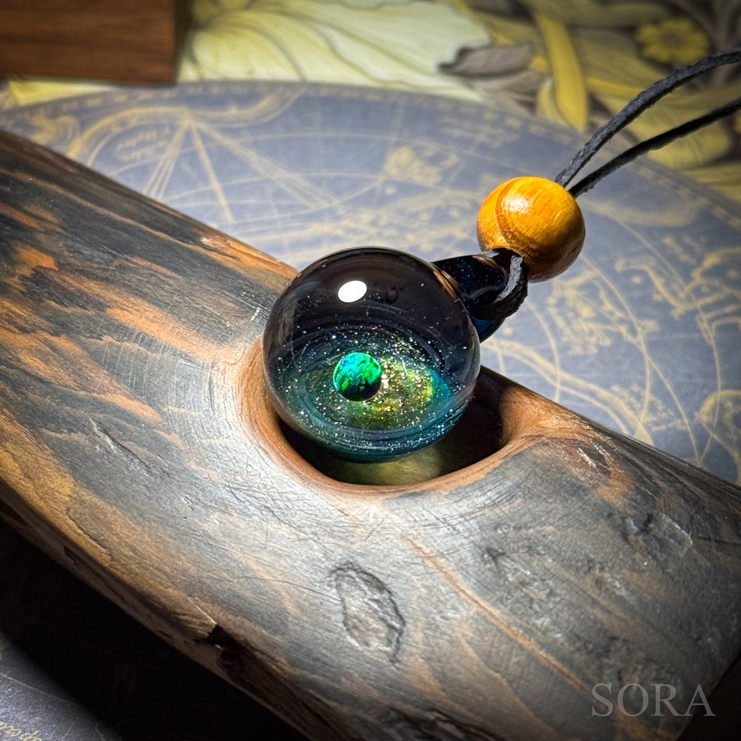 Galaxy Sparkle Pendant ver.3 Planet Deerskin Cord