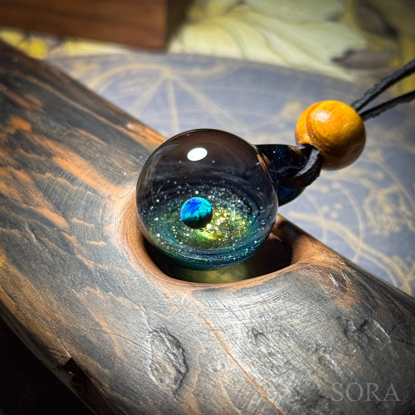 Galaxy Sparkle Pendant ver.3 Planet Deerskin Cord