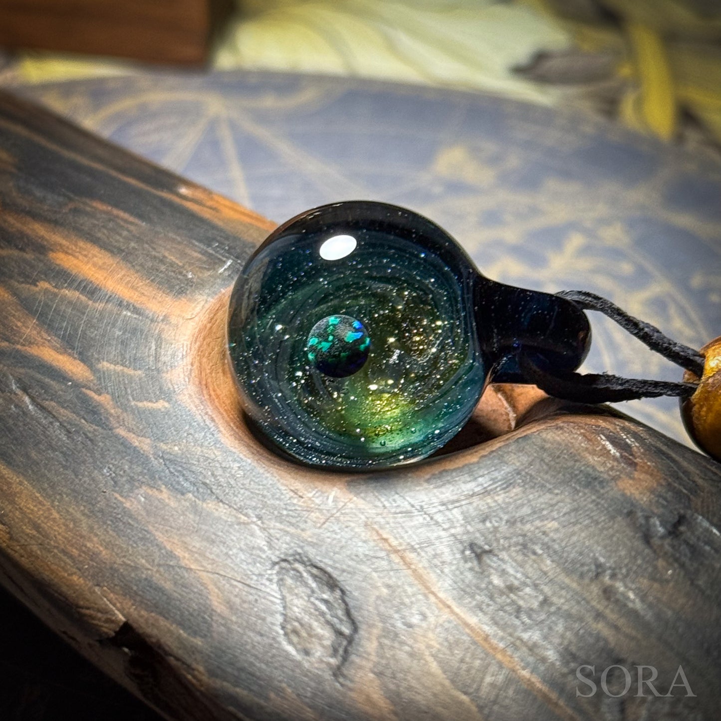 Galaxy Sparkle Pendant ver.3 Planet Deerskin Cord