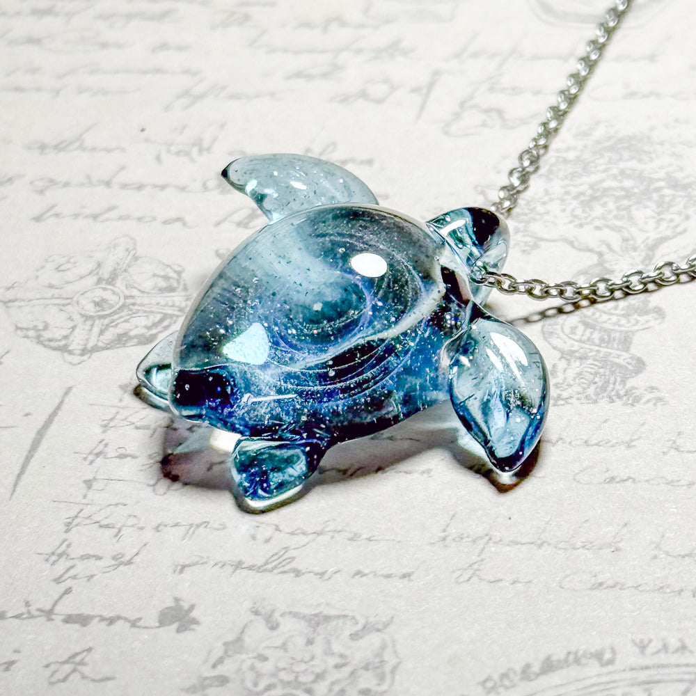 Sea turtle pendant, pure, stainless steel chain type