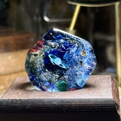 Fragment of Space | Planet with Mysterious Rings | Mini Glass Figurine #2607271