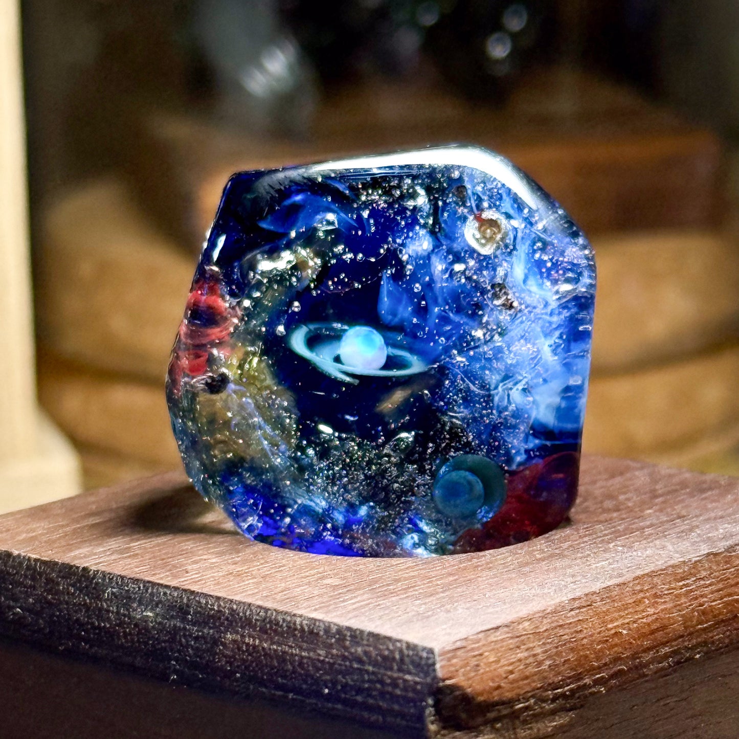 Fragment of Space | Planet with Mysterious Rings | Mini Glass Figurine #2607271