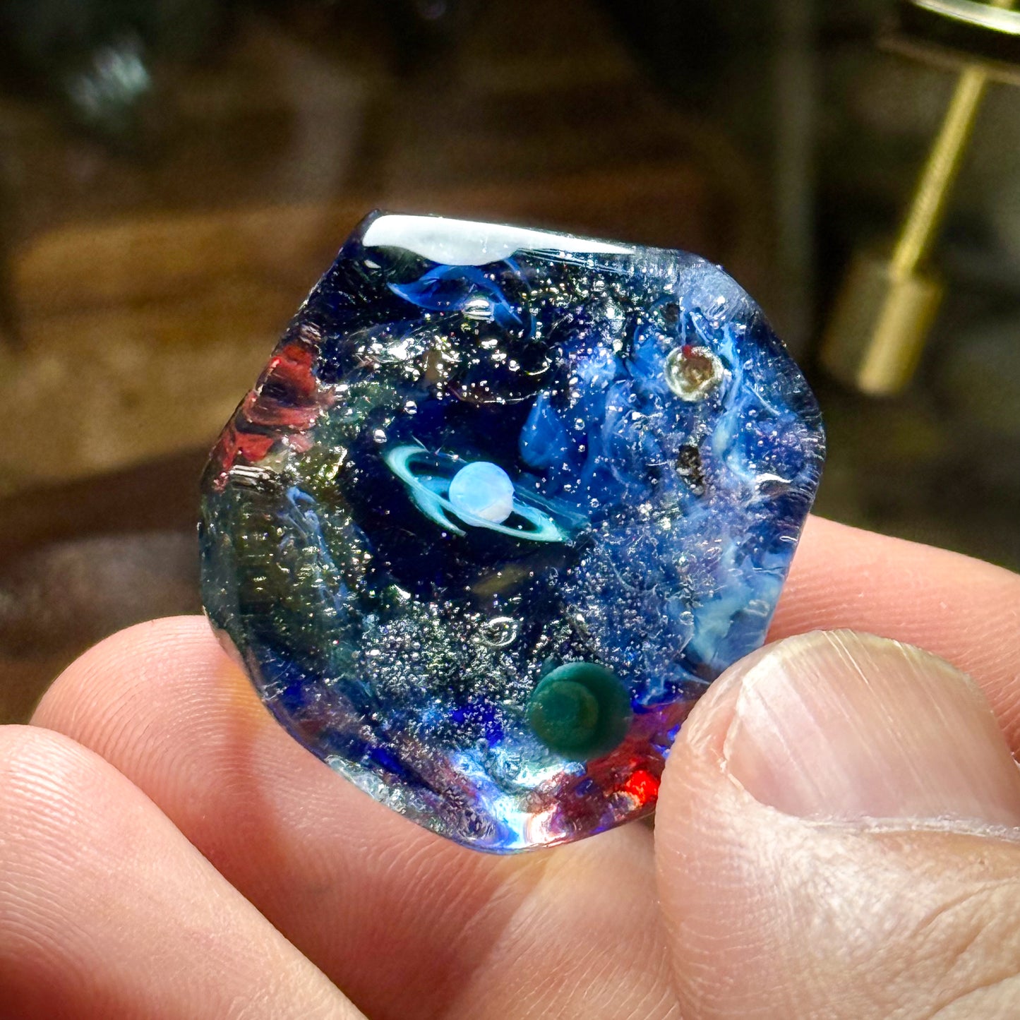 Fragment of Space | Planet with Mysterious Rings | Mini Glass Figurine #2607271