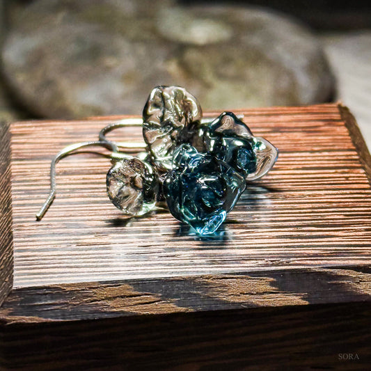 Rose blue earrings with stainless steel hooks