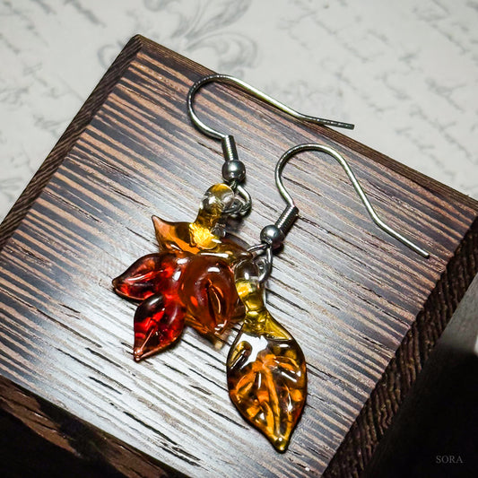 Autumn asymmetrical earrings prototype stainless steel hook type
