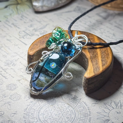 Wire-wrapped Pendant Moonlight Beach Guardian ~Sea Turtle~ #26241